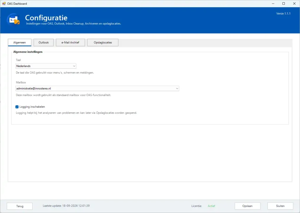 OAS configureren - algemene instellingen.