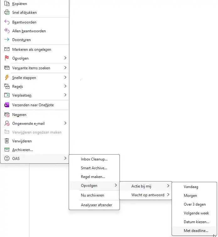 Een e-mail vanuit het OAS-contextmenu in Outlook markeren voor opvolging
